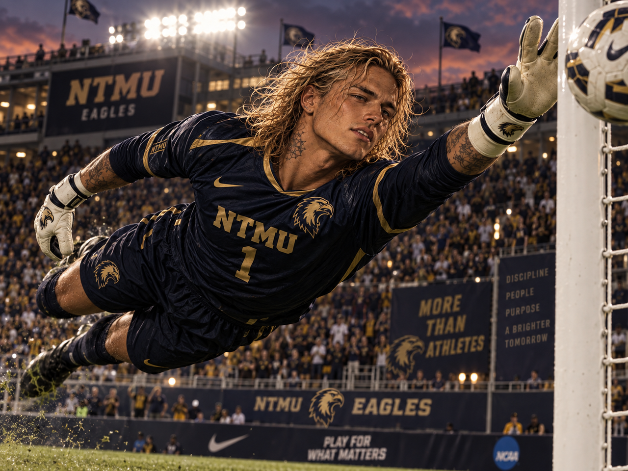 NTMU goalkeeper Soren making a save