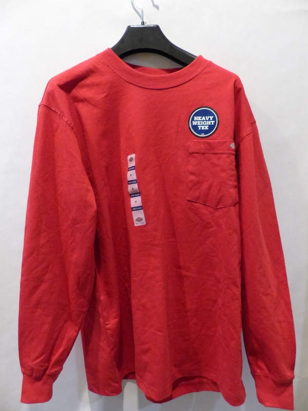 DICKIES MENS LONG SLEEVE RELAXED FIT HEAVY WEIGHT POCKET TEE SZ M RED WL450ER