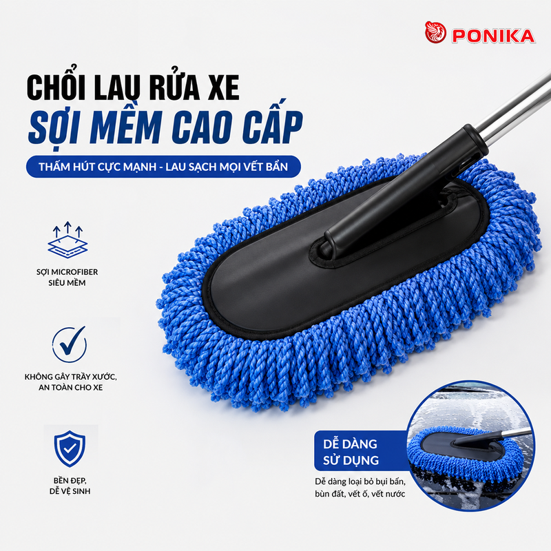 Chổi lau xe sợi mềm màu Xanh