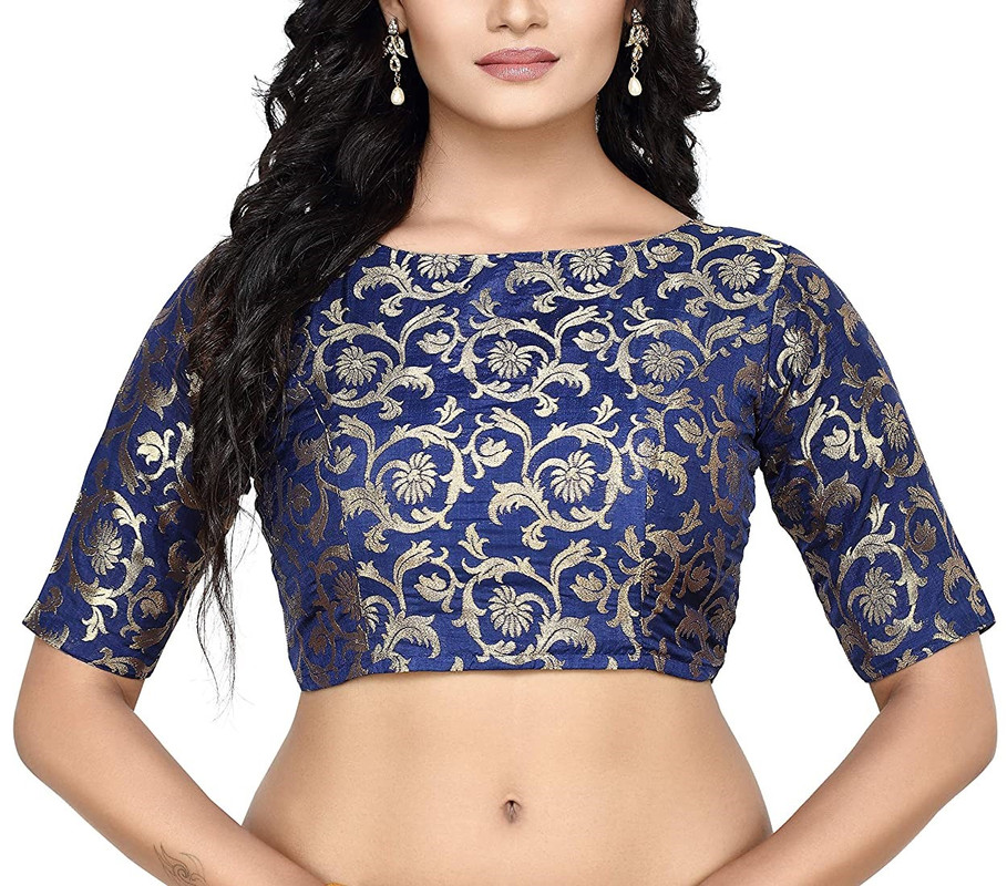 Blusa para mujer brocado de seda cosida saris diseño tradicional choli recortada - Imagen 6 de 27