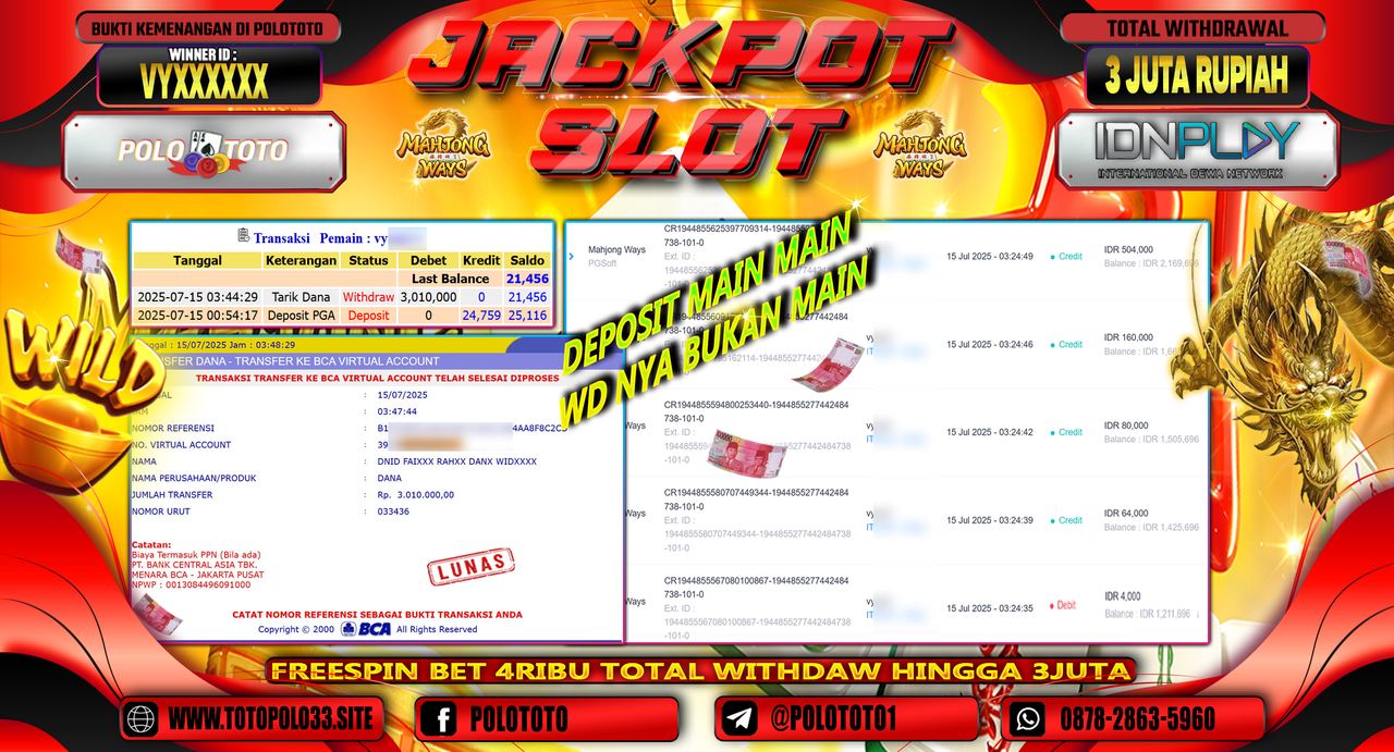POLOTOTO JACKPOT SLOT MAHJONG WAYS Rp.13.000.000,-