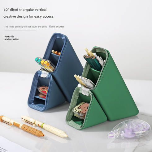 Green Transforming Silicone Pencil Case - Stand-Up Pen Holder & Stationery Organizer