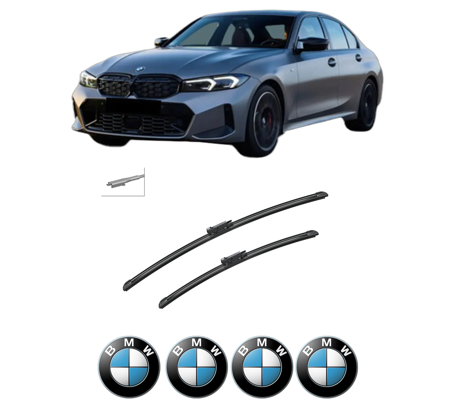 Set stergatoare auto BMW Seria 3 (G20, G80, G28) din 2018-2023, pentru parbriz auto, 2 bucati, Bosch Aerotwin, din cauciuc siliconat rezistent, 4 Stickere Auto BMW Seria