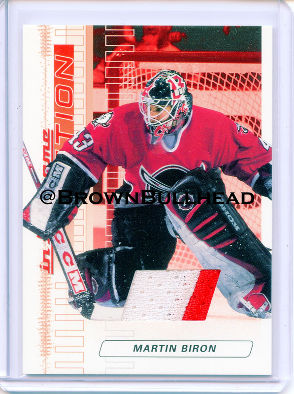 2003-04 ITG Action Jerseys #M-006 [Martin Biron] [Buffalo Sabres] [Ruby] [~500] [swatch=white red] a