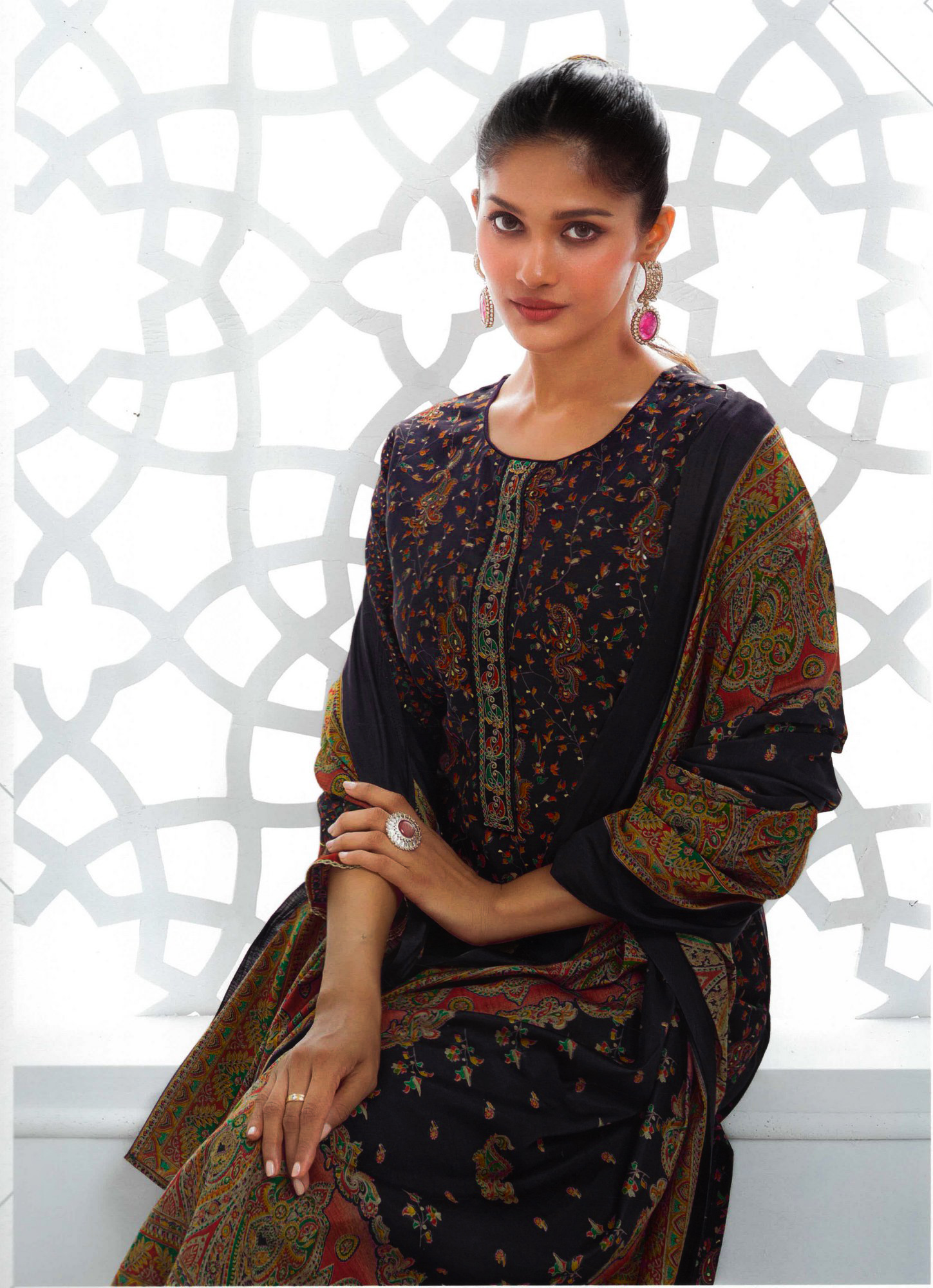 Ladyline Modal Silk Printed Embroidered Salwar Kameez Indian Bollywood Pakistani - Picture 12 of 25