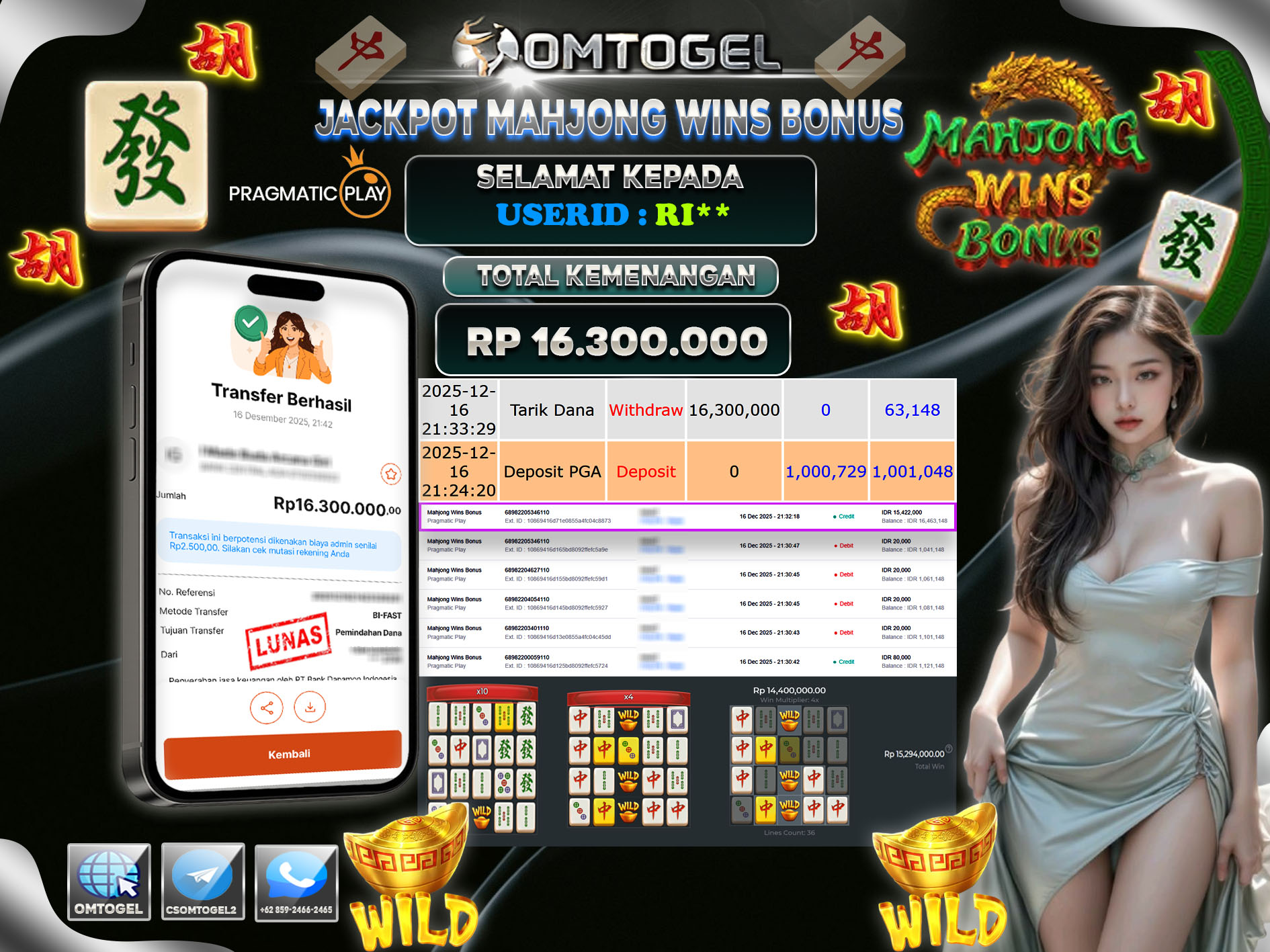 OMTOGEL JACKPOT PRAGMATIC PLAY MAHJONG WINS BONUS ,16 JUTA DI BAYAR LUNAS ,-