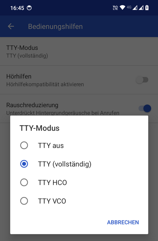 TTY-Modus Android