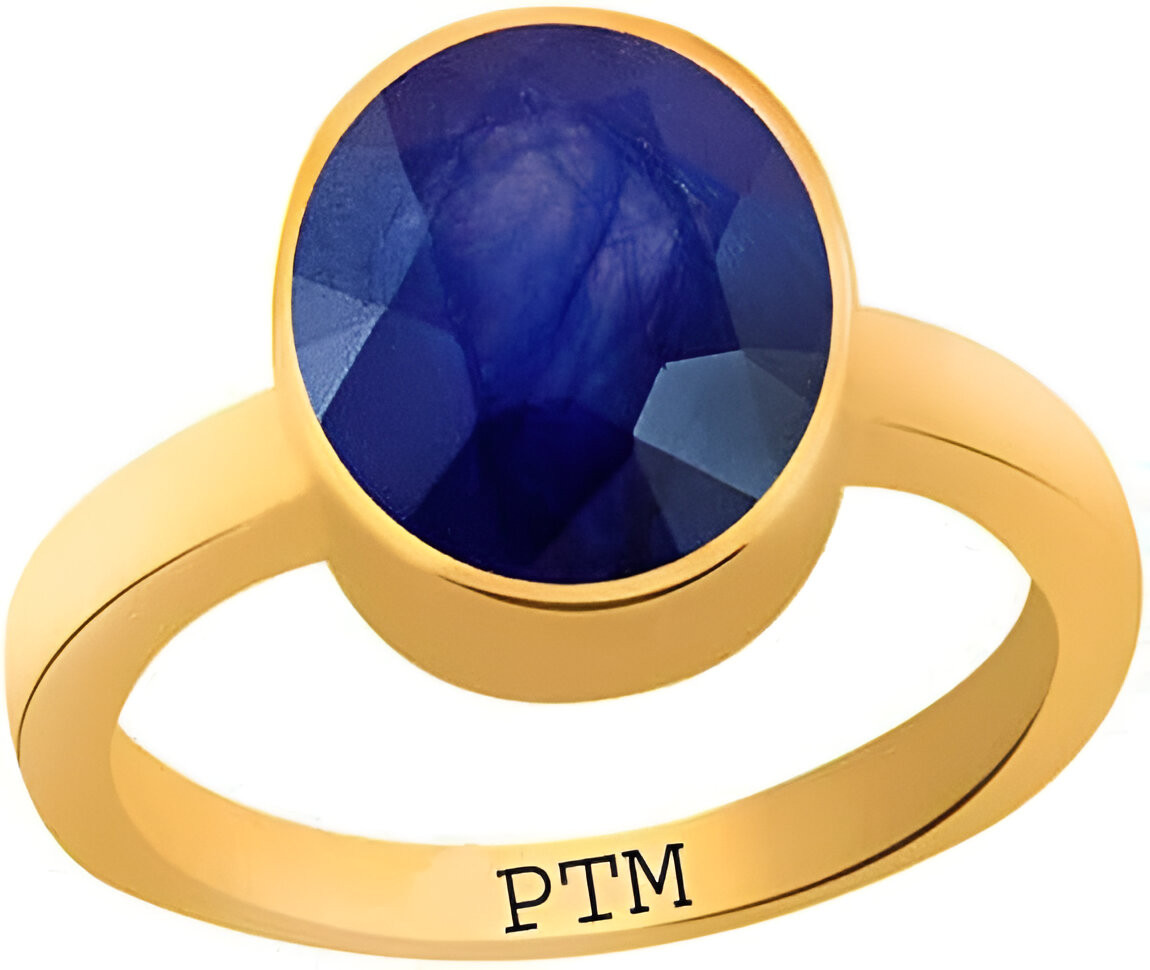 PTM Panchdhatu (5 metals) Blue Sapphire (Neelam) 3.25 Ratti to 10.25 Ratti or 3.00 Cts to 9.50 Cts Astrological Gemstone 22 K Gold Plated Ring for Men & Women
