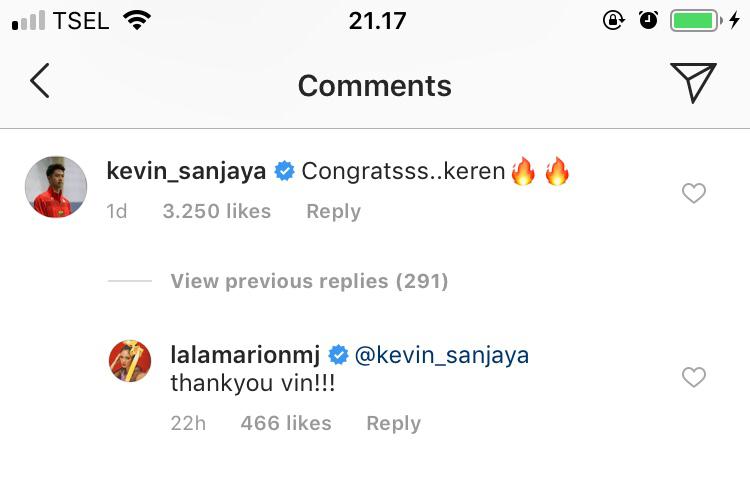 Kevin Sanjaya berikan pujian dan ucapan selamat pada Marion Jola