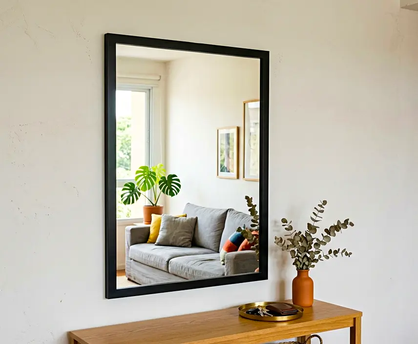 Espelho emoldurado com moldura de madeira lisa