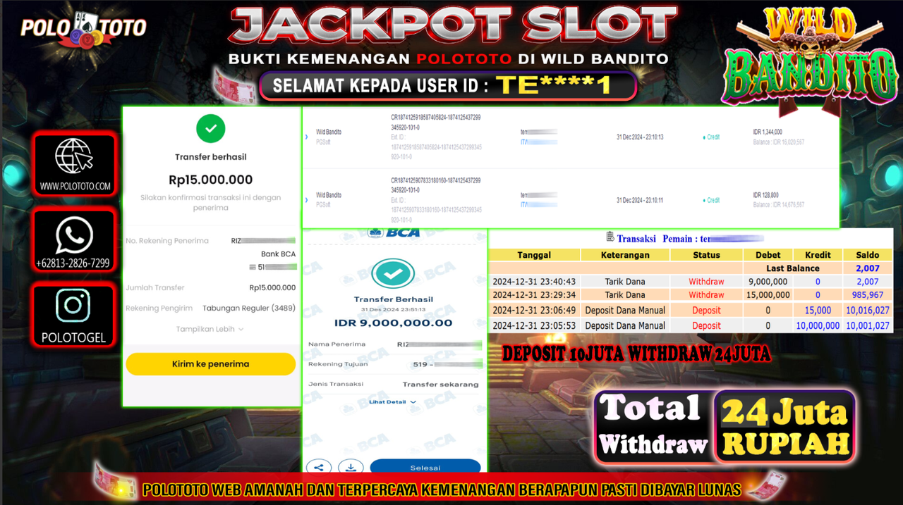 POLOTOTO JACKPOT SLOT WILD BANDITO Rp.24,000.000,-