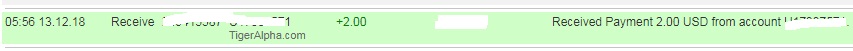 1st payment from TigerAlpha ( 2,00$ ) Tigerpayment