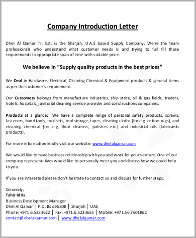 Company Introduction Letter 