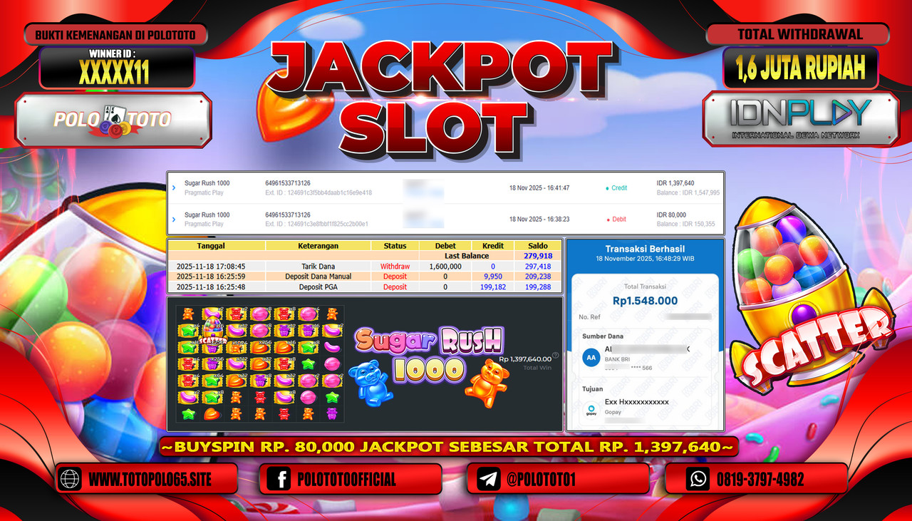 POLOTOTO JACKPOT SLOT GATES OF GATOT KACA 1000 Rp.1.600.000,- LUNAS