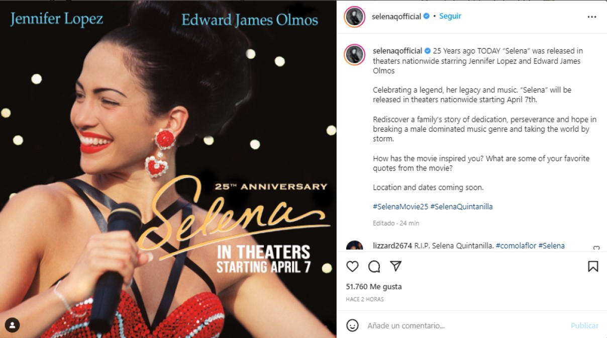 Película ‘Selena’ vuelve a los cines tras 25 años de su estreno