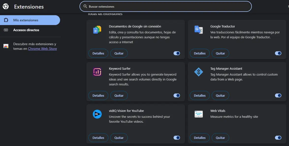 Gestión de Extensiones en Google chrome
