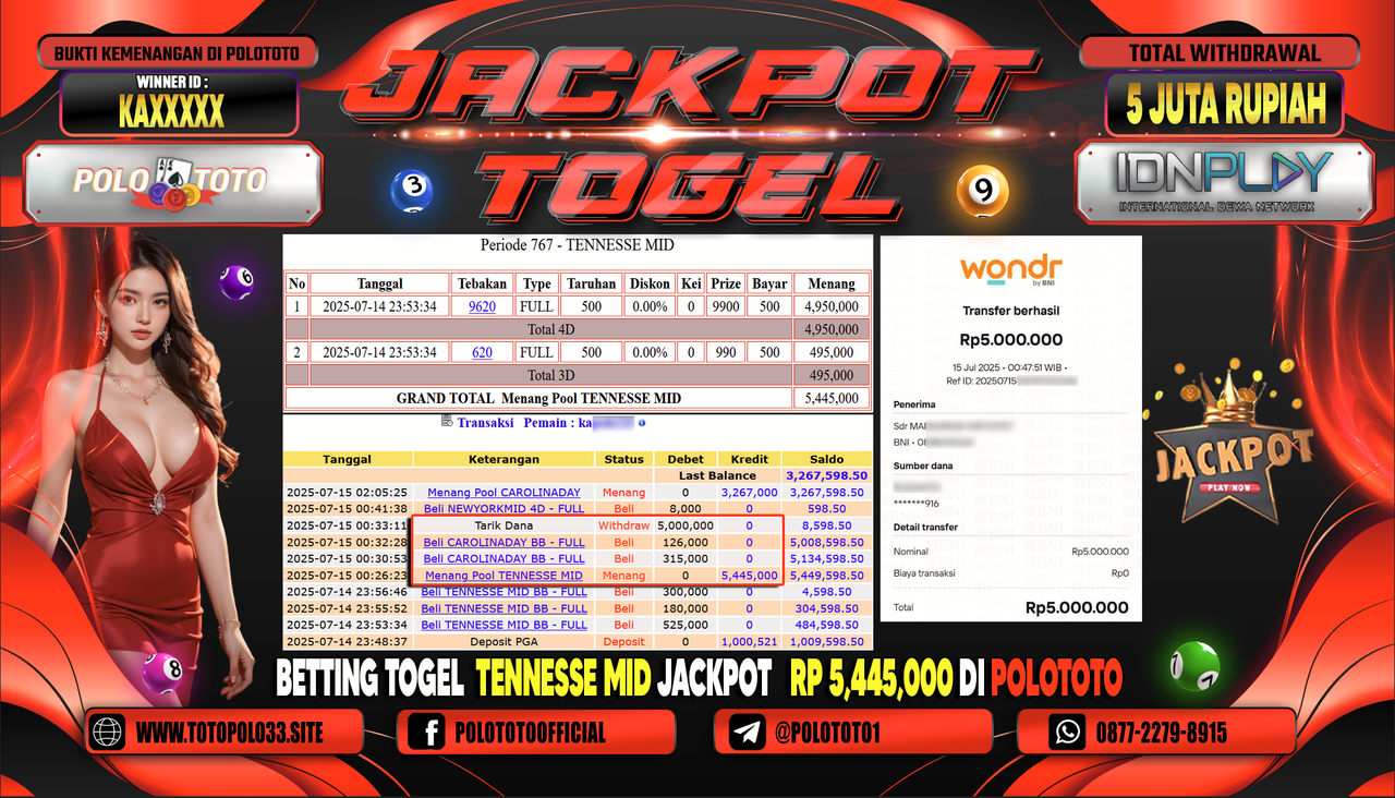 POLOTOTO JACKPOT TOGEL TENNESE MIDDAY Rp.5.000.000,-