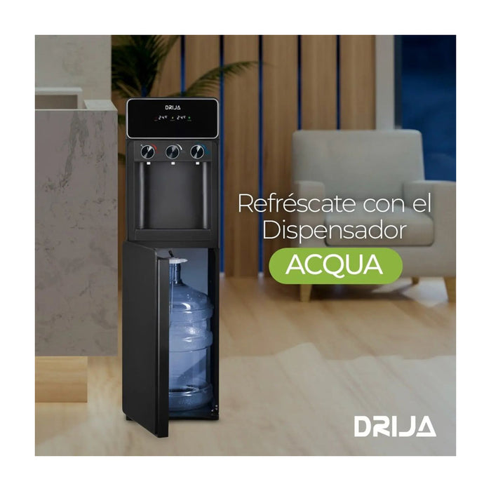 Dispensador de agua de carga inferior, marca Drija, modelo ACQUA, en color negro.