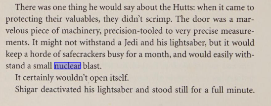 Lightsaber can exceed nuclear blasts