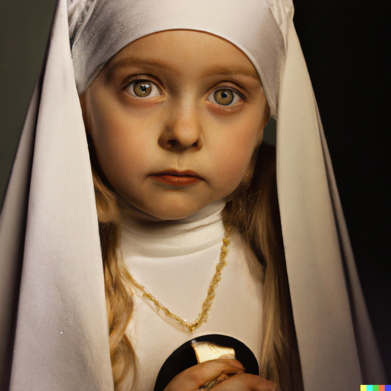 DALL-E-2022-07-23-18-12-07-A-small-girl-with-long-silver-hair-and-green-eyes-in-a-white-nun-s-outf.png