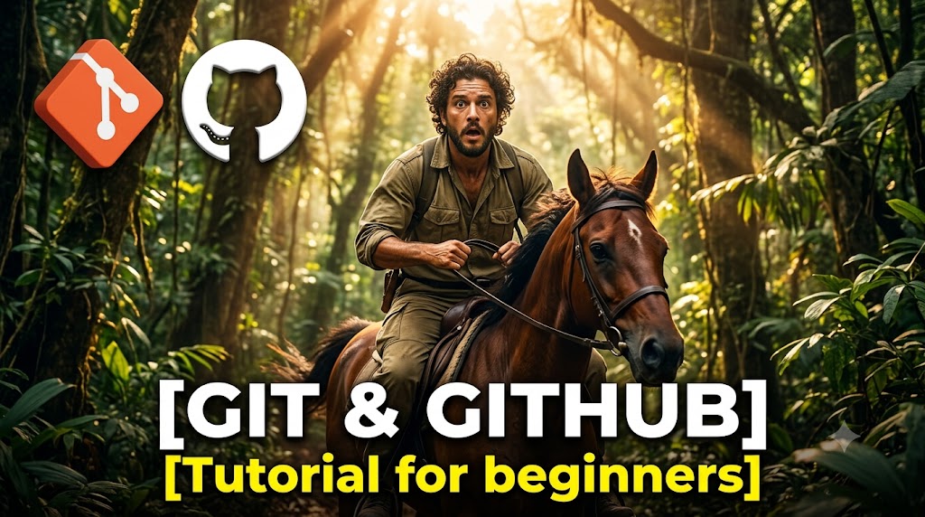 AI-generated example result for the youtube-thumbnail prompt: Git & GitHub Tutorial Thumbnail – Adventure-Style Beginner's Guide AI YouTube Thumbnail Prompt