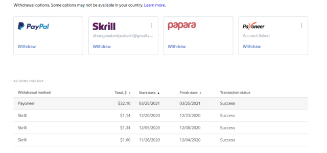 Toloka Payout History