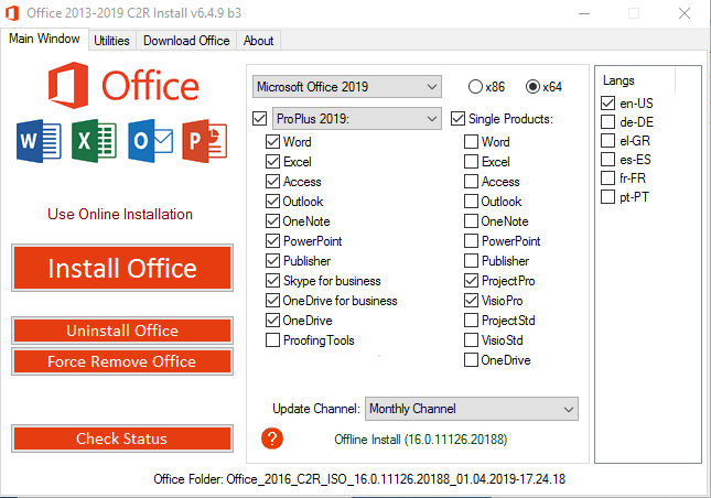 Microsoft Office Professional Plus Version 1812 (Build 11126.20188) 2019