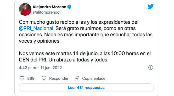 Alejandro Moreno se reunirá con ex presidentes del PRI por crisis interna