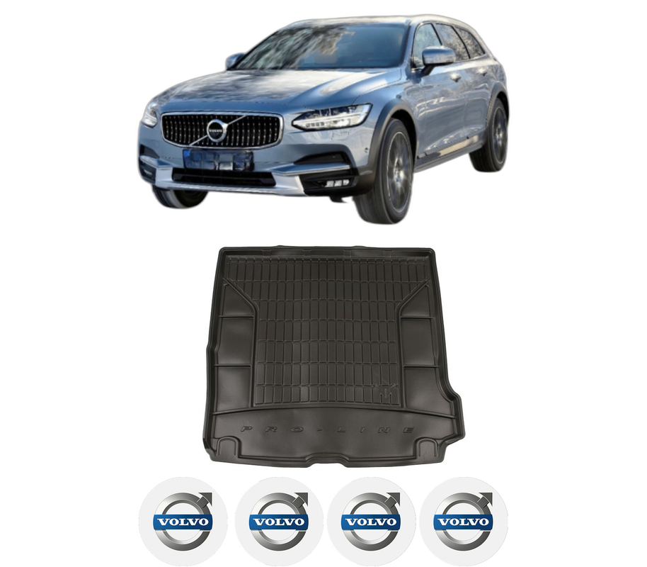 Tavita Portbagaj VOLVO V90 II Cross Country (236) din 2016-2022, Protectie Portbagaj Auto, 4x Stickere auto cu VOLVO
