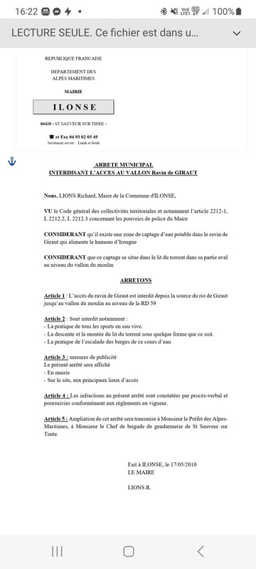 Arrêté du Maire d'Ilonse