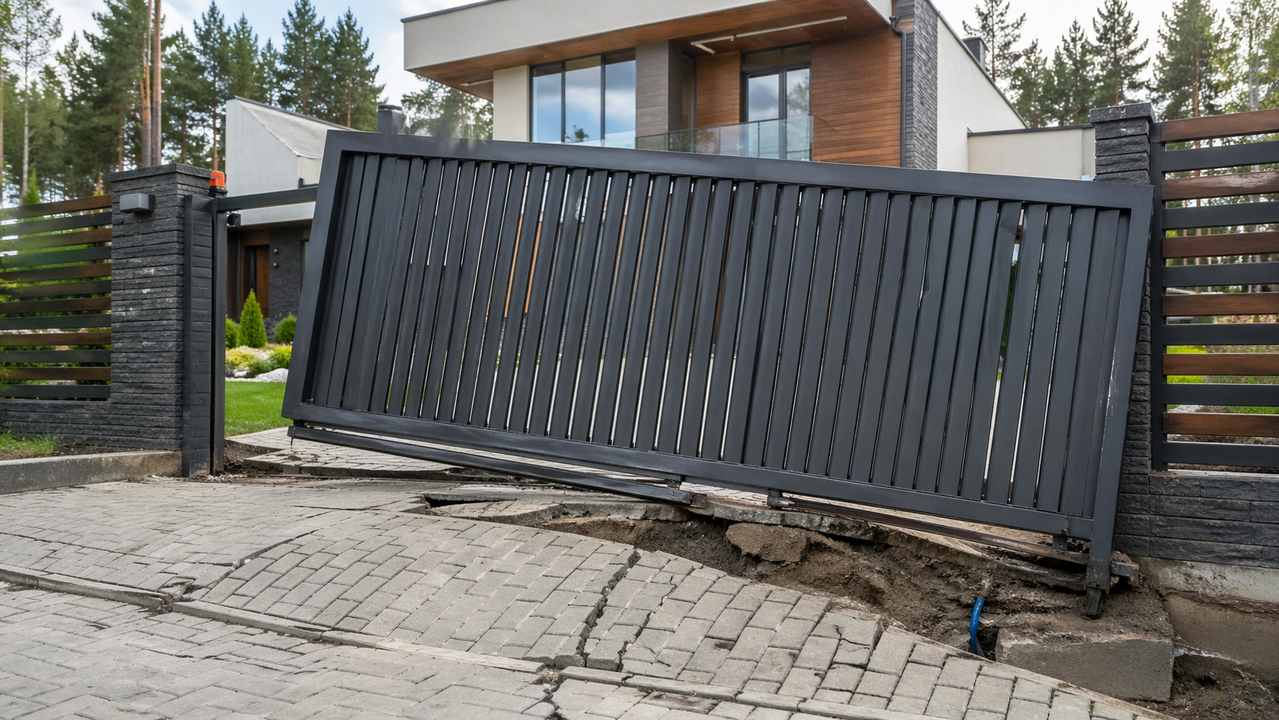 Откатные ворота ушел грунт