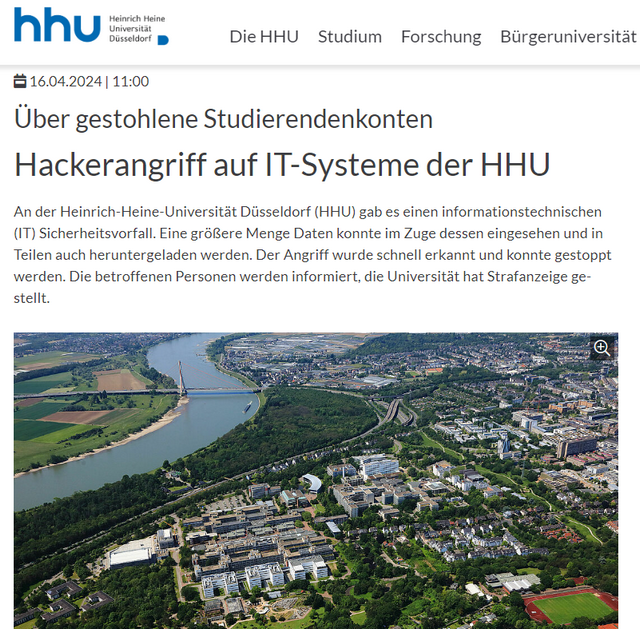 Cyberangriff auf Heinrich-​Heine-Universität Düsseldorf (HHU)