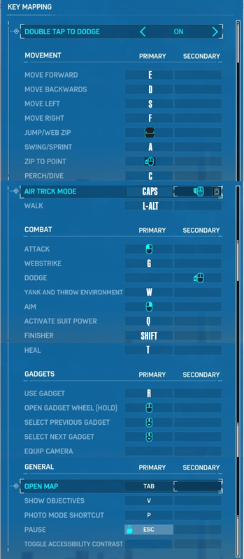 Spider-Man PC controls for controller, mouse and keyboard