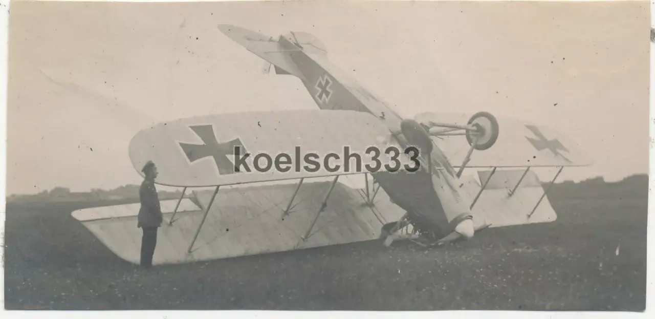 Foto DFW Doppeldecker Flugzeug Bruchlandung Unteroffizier Otto 1918 Frontflieger (1)