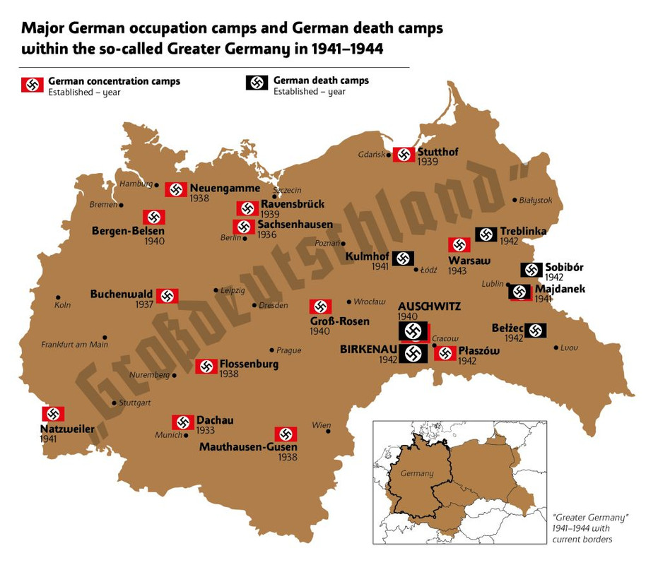 Mapa de los principales campos de concentración y extermino del Tercer Reich