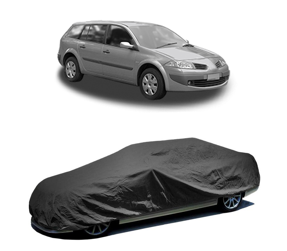 Husa tip prelata auto pentru RENAULT MEGANE II Estate Van (KM_) 2003 - 2009,culoare negru, material textil impermeabil, rezistanta la intemperii praf UV, CARPASSION Husa Protectie