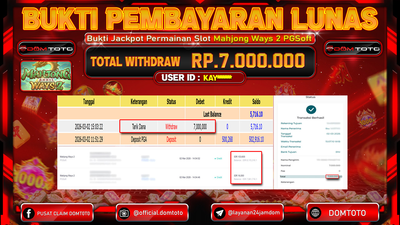 JACKPOT SLOT Mahjong Ways 2 PGSoft 02 MARET 2026
