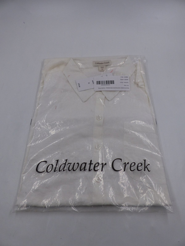 COLDWATER CREEK SLEEVELESS LINEN DUSTER WHITE WMS XL 16044