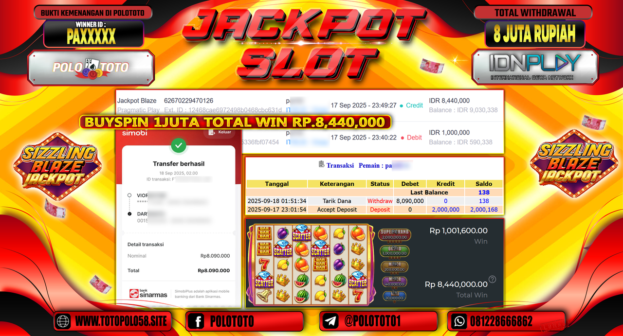 POLOTOTO JACKPOT SLOT JACKPOT BLAZE Rp.8.090.000,-