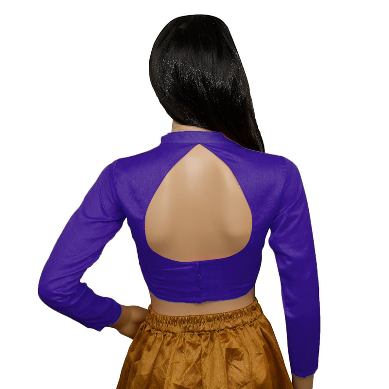 Women's Designer Sari Blouse Dupion Silk Collor Neck Long Sleeve Crop Top Choli - Picture 45 of 82