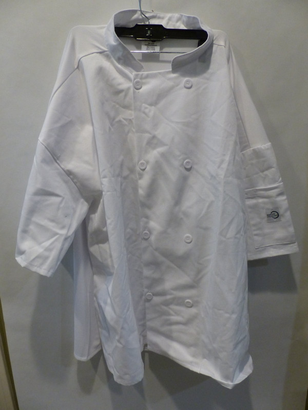 MERECER CULINARY UNISEX SHORT SLEEVE COOK JACKET WITH FULL MECH BACK SZ 3X WHITE