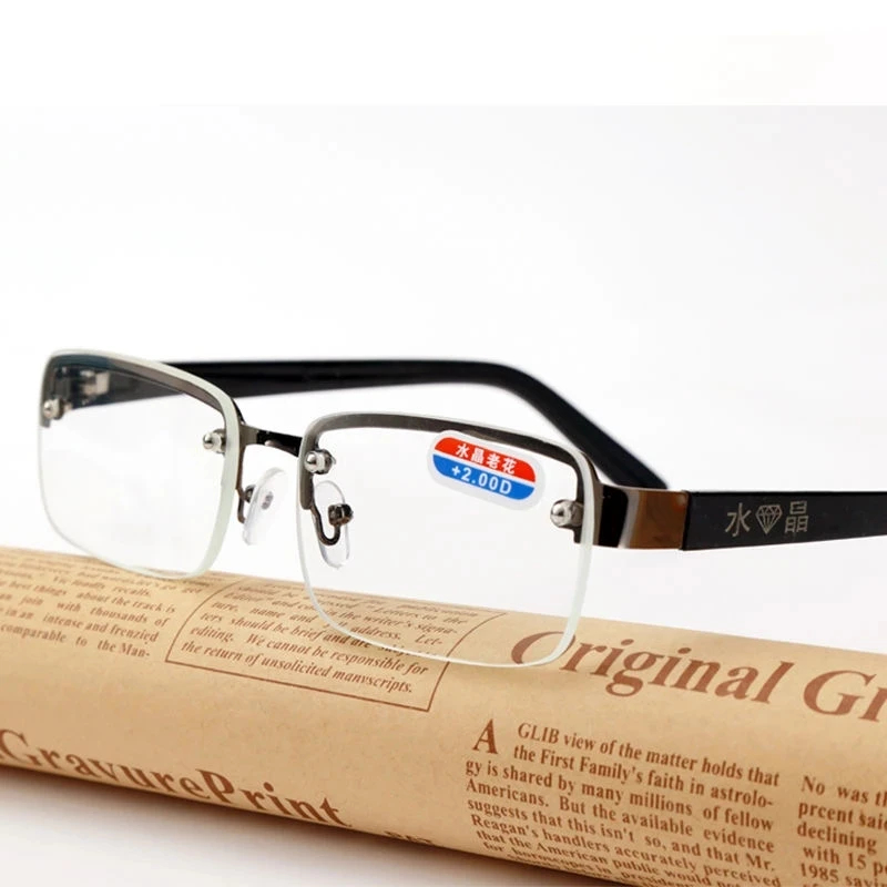 Men's Half-Frame Reading Glasses Presbyopia Glasses Anti-Blue Light Readers Fashion Reading Glasses Natural Stone