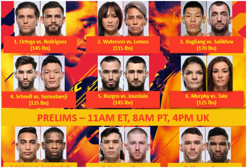Бойна карта преди UFC on ABC: Ортега - Родригес