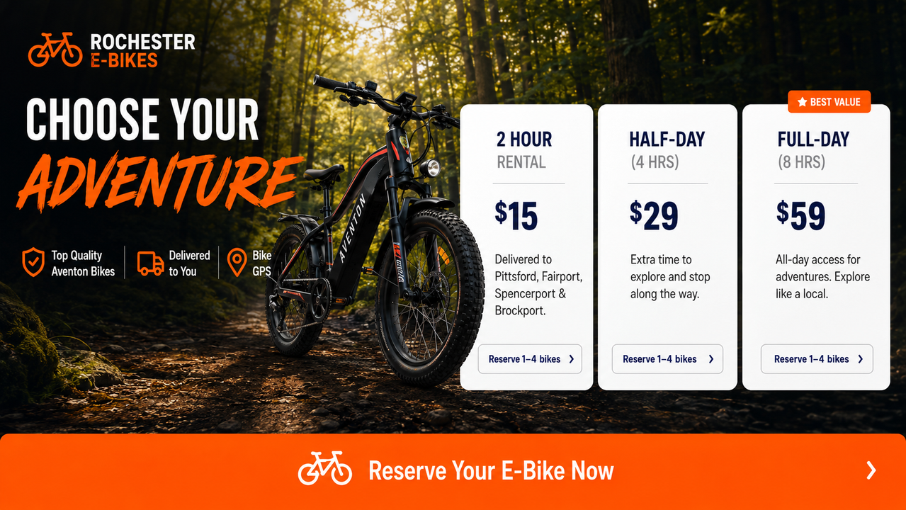 Rochester E-Bikes web pricing and booking options