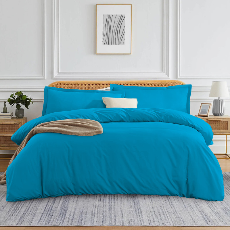 Picture of 1000 TC 100% Egyptian Cotton Duvet set Zipper Closur Ultra Soft Durable and Fade Resistant Color Turquoise Solid size Queen