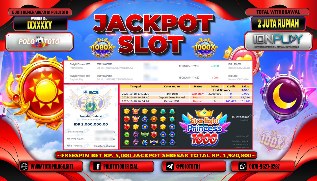 POLOTOTO JACKPOT SLOT STARLIGHT PRINCESS 1000 Rp.2.000.000,- LUNAS