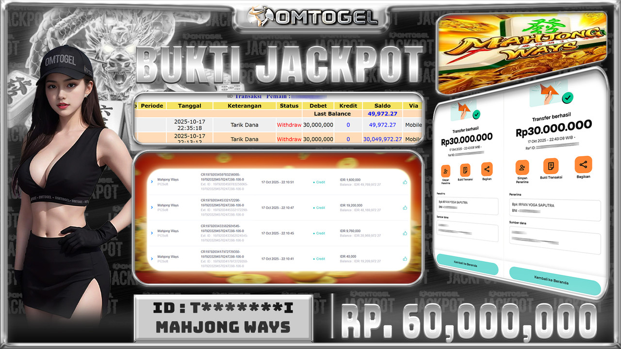 OMTOGEL JACKPOT PGSOFT MAHJONG WAYS 60 JUTA DI BAYAR LUNAS ,-