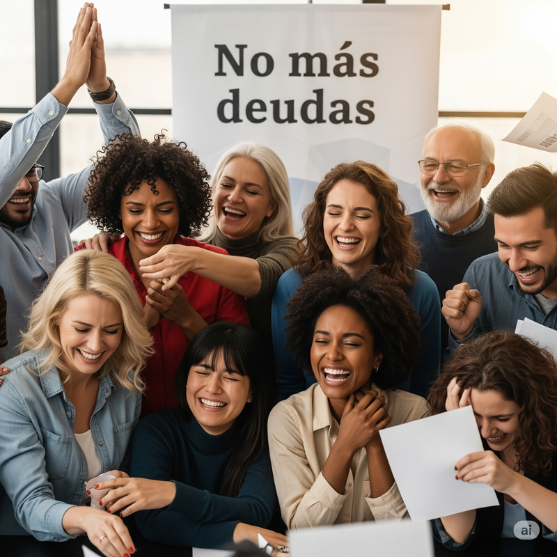 Personas aliviadas y felices tras superar sus deudas
