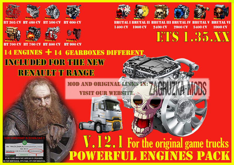 Pack Powerful engines + gearboxes V.12.1 for ETS2 1.35.XX