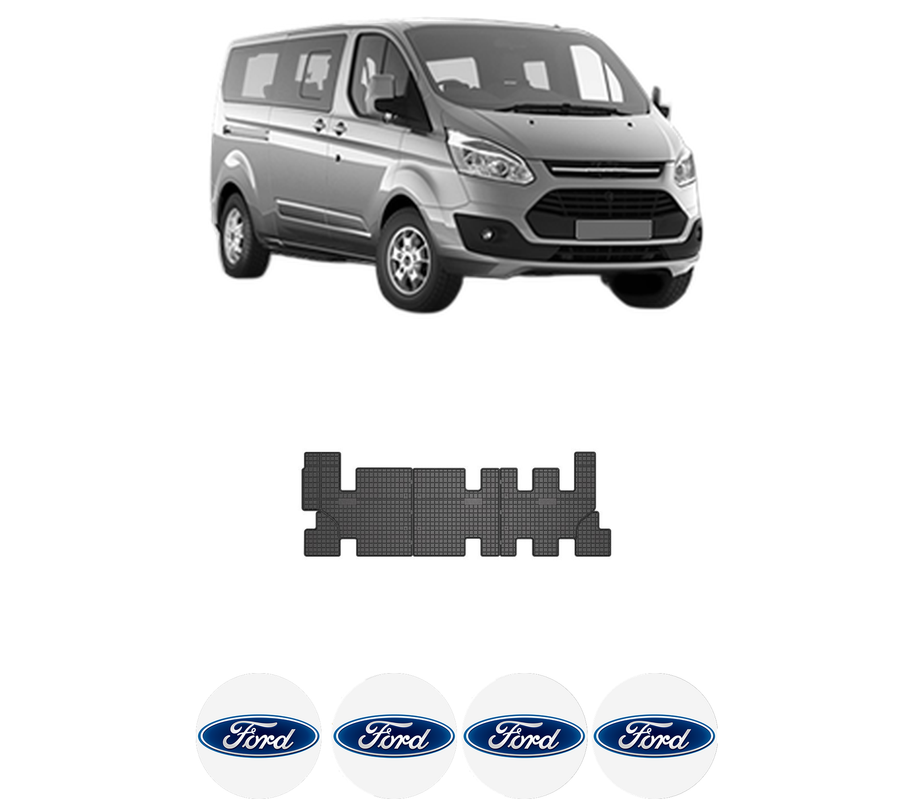 Set covorase presuri FORD TOURNEO CUSTOM V362 Bus (F3) din 2012-2023, auto, din cauciuc thermoplastic, 4 Stickere auto cu FORD